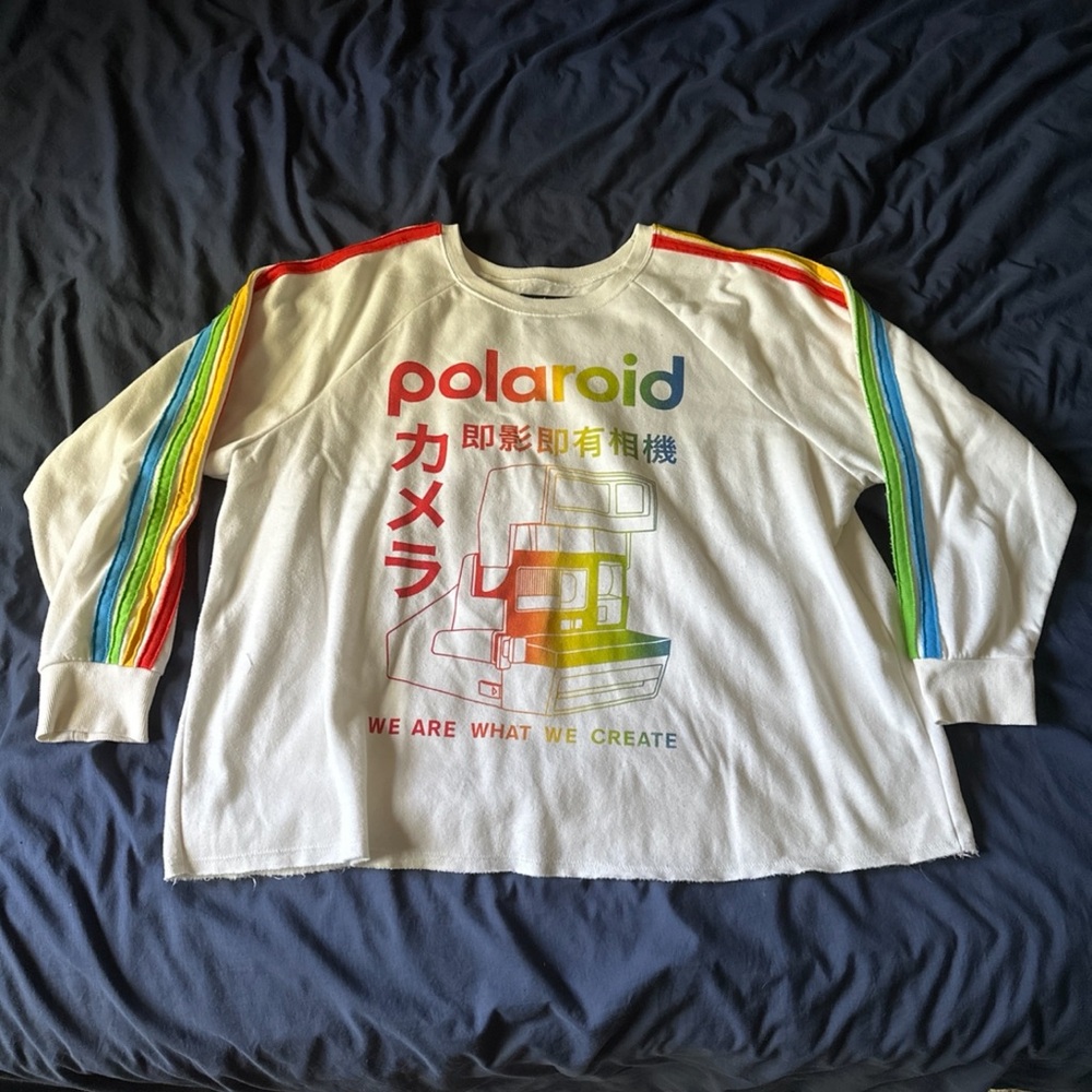Polaroid Long Sleeve Tee - Cream with Rainbow Accents